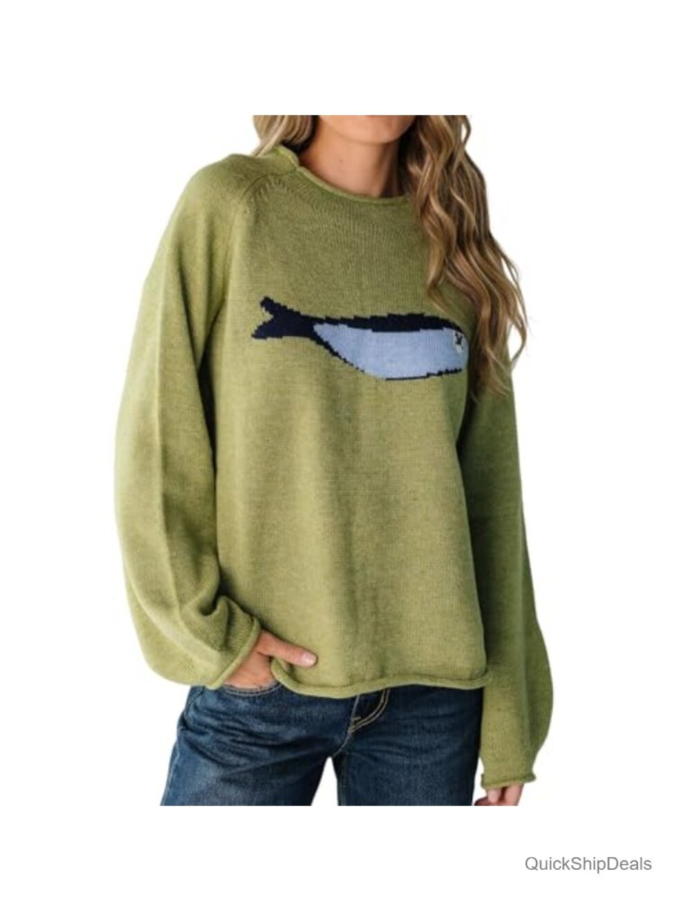 Oversized Roll Neck Chunky Knit Animal Graphic Sweater Long Sleeve Pullover